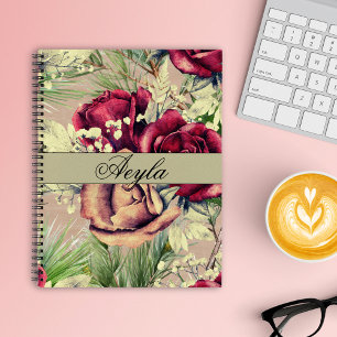 Cuaderno Rosas Elegantes Vintage y Pino en Madera