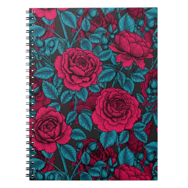 Cuaderno Rosas en rojo y azul (Frente)