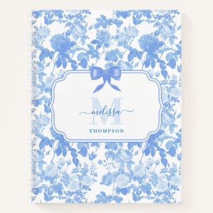 Cuaderno Rosas Florales Blancas Azules Patrón Chinoiserie F