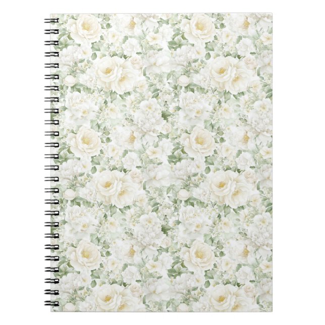 Cuaderno Rosas Florales Blancas Crema Románticas  (Frente)