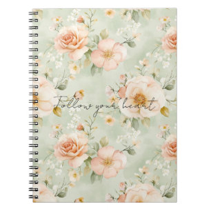 Cuaderno Rosas florales bonitas románticas de melocotón y m
