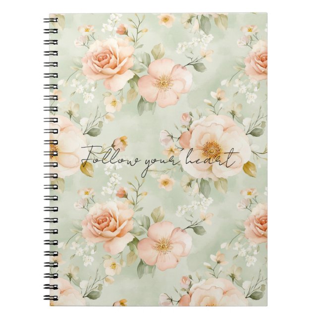 Cuaderno Rosas florales bonitas románticas de melocotón y m (Frente)