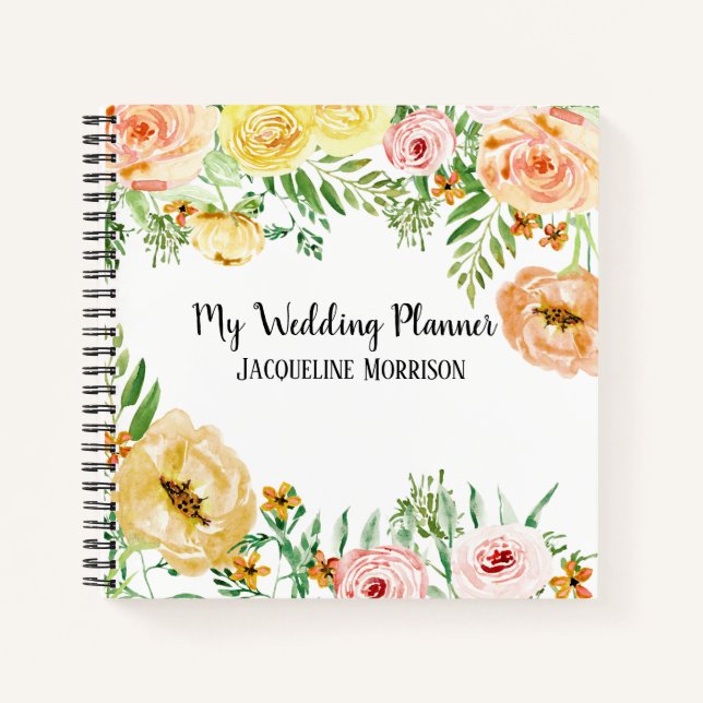 Cuaderno Rosas florales de acuarela moderna de Wedner Plann (Anverso)
