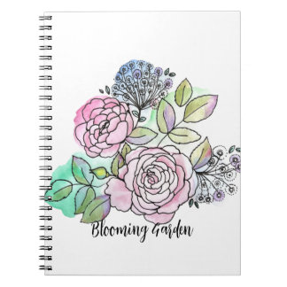 Cuaderno Rosas florecientes en manchas acuáticas