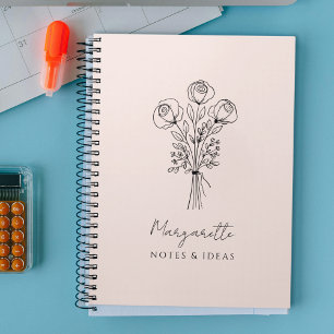 Cuaderno Rosas Flores dibujadas a mano ramo Caligrafía nomb