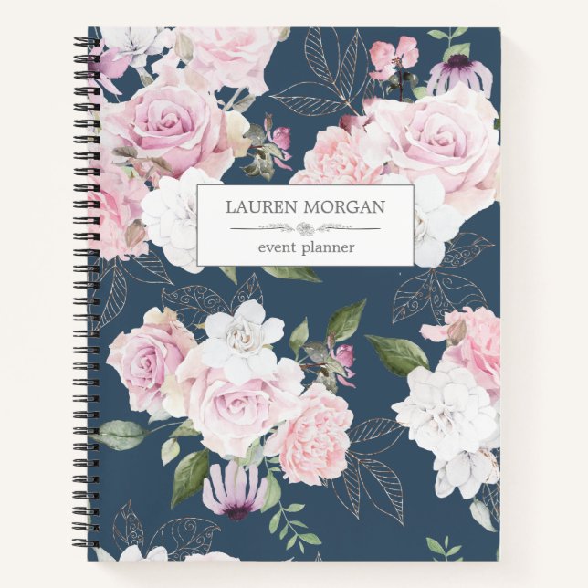 Cuaderno Rosas Garden Blue | Portátil personalizado (Anverso)