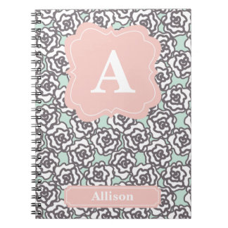 Cuaderno Rosas grises y monograma rosado