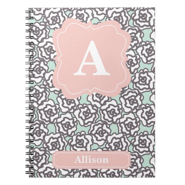 Cuaderno Rosas grises y monograma rosado (Frente)