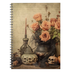 Cuaderno Rosas Macabras Vintage Calaveras Sepia