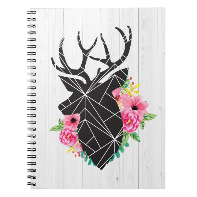 Cuaderno Rosas modernos de venado geométrico y Shabby Mader (Frente)