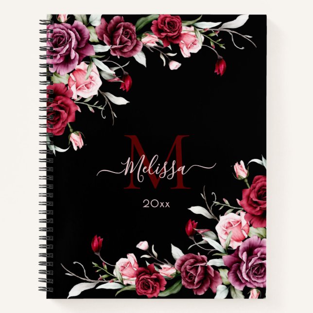 Cuaderno Rosas Monograma Acuarela Negro (Anverso)