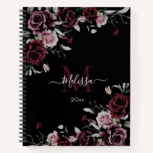 Cuaderno Rosas Monograma Acuarela Oscura Malhumorada Negra