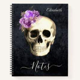 Cuaderno Rosas morados de cráneo gótico personalizados