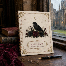 Cuaderno Rosas Negras Cuervo Gótico Personalizado Academia
