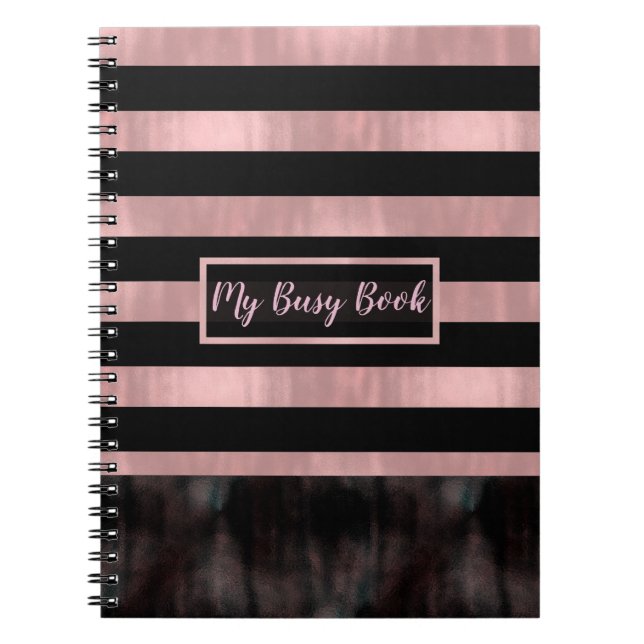 Cuaderno Rosas negras y rosadas con rayas doradas Glam mode (Frente)