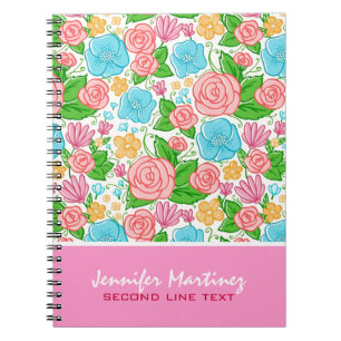 Cuaderno Rosas Pastel En Monograma Rosa Azul Y Beige
