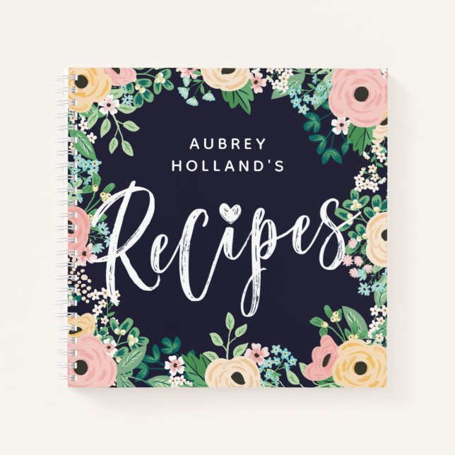 Cuaderno Rosas Pastel Rosa Amarillo Recetas De Marco Floral (Anverso)