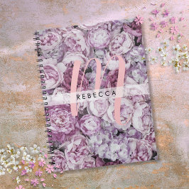 Cuaderno Rosas Peonía Floral Rosa Monograma Script
