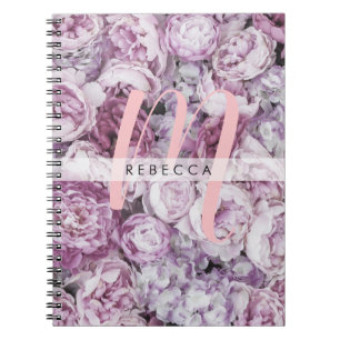 Cuaderno Rosas Peonía Monograma Script Floral Rosa