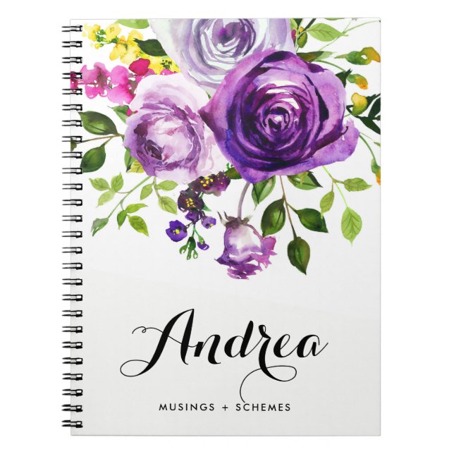 Cuaderno Rosas púrpura acuarela Botánica Personalizada (Frente)