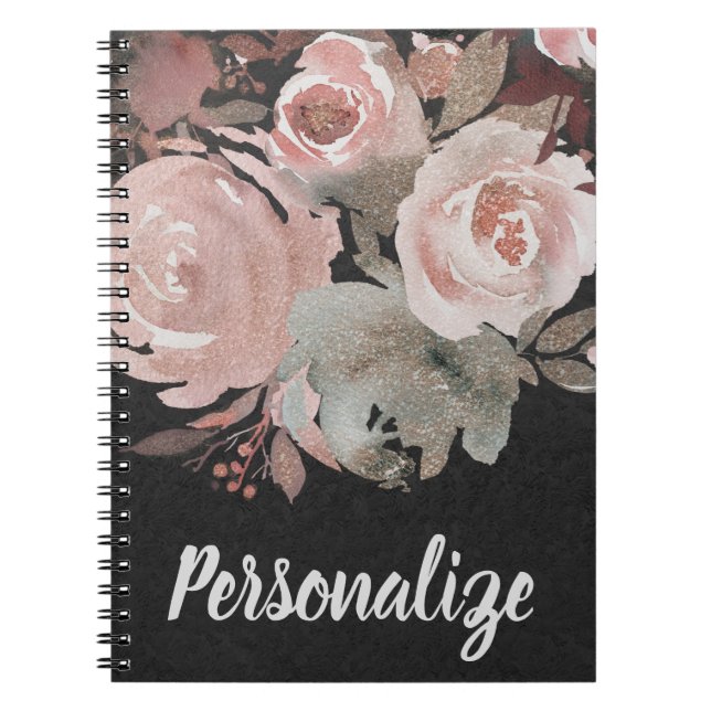 Cuaderno Rosas Purpurinas Rosa Rosa Rosa Oscuro Glam Floral (Frente)