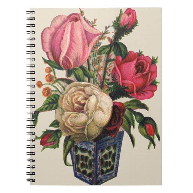 Cuaderno Rosas ramo floral de flores victorianas rosa (Frente)