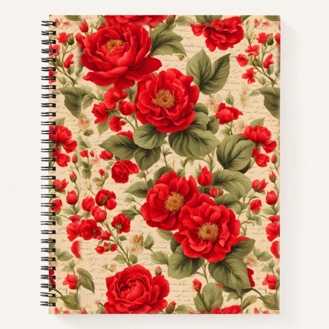 Cuaderno Rosas rojas brillantes y texto (Anverso)