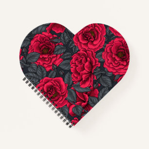 Cuaderno Rosas rojas con hojas grises en negro