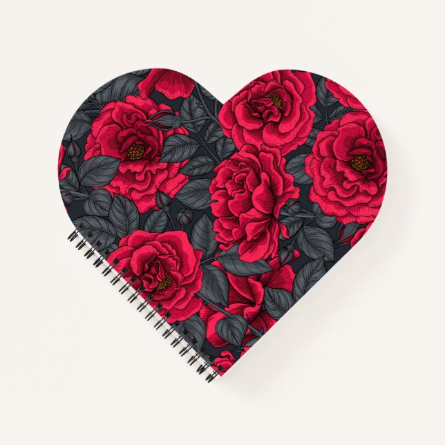 Cuaderno Rosas rojas con hojas grises en negro (Anverso)
