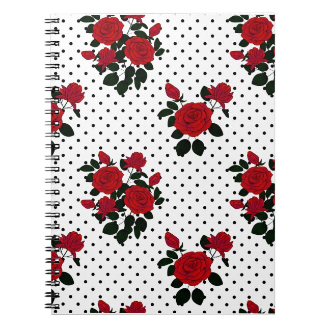 Cuaderno rosas rojas en el fondo de un punto de polka. (Frente)