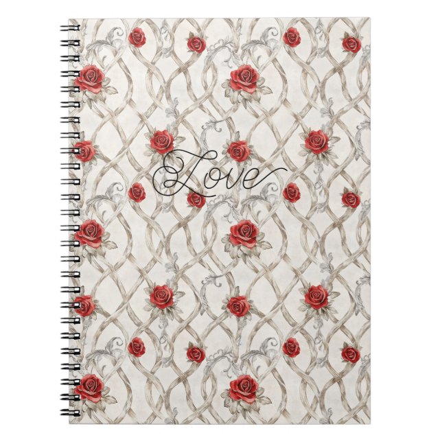 Cuaderno Rosas Rojas Falso Flores de Madera Amor (Frente)