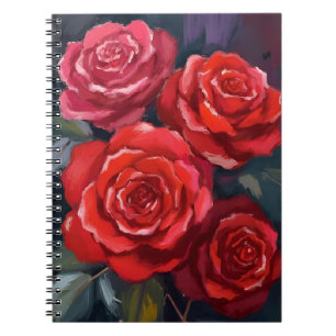 Cuaderno Rosas Rojas Flores Pintadas con Acuarela