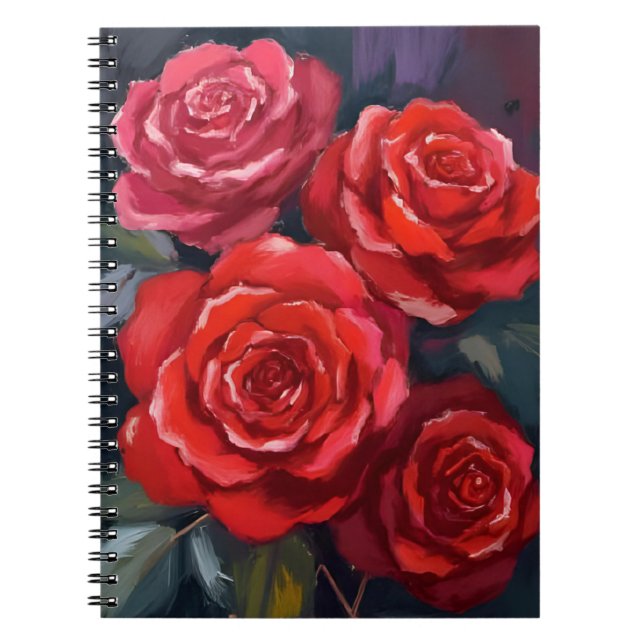 Cuaderno Rosas Rojas Flores Pintadas con Acuarela (Frente)