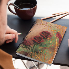 Cuaderno Rosas rojas, pájaro en árbol