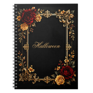 Cuaderno Rosas rojas y doradas góticas de lujo oscuras