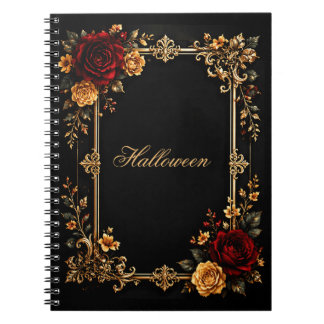 Cuaderno Rosas rojas y doradas góticas de lujo oscuras