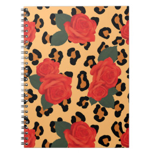Cuaderno Rosas rojas y estampado de leopardo