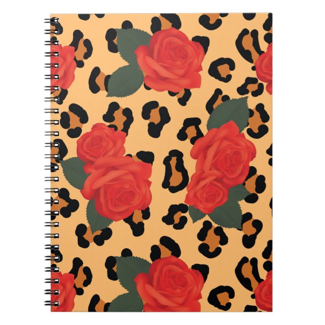 Cuaderno Rosas rojas y estampado de leopardo (Frente)