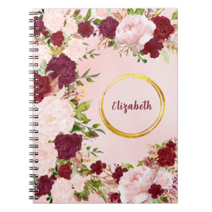 Cuaderno Rosas Rojas y Rosadas con Círculo Dorado Personali