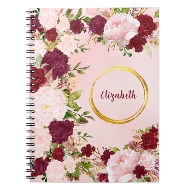 Cuaderno Rosas Rojas y Rosadas con Círculo Dorado Personali (Frente)