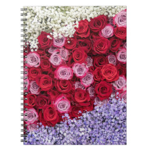 Cuaderno Rosas rojas y rosadas con Gypsophila colorida