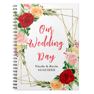 Cuaderno Rosas románticas rojas y naranjas