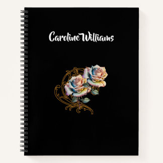 Cuaderno Rosas románticos y remolinos con nombre editable