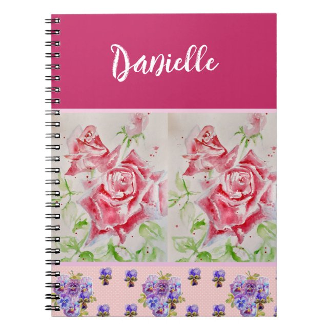 Cuaderno Rosas rosa color de agua personalizable (Frente)