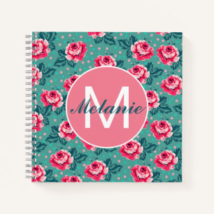 Cuaderno Rosas rosadas bonitas y puntos en personalizado az