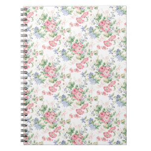 Cuaderno Rosas rosadas Chintz Floral, fondo blanco