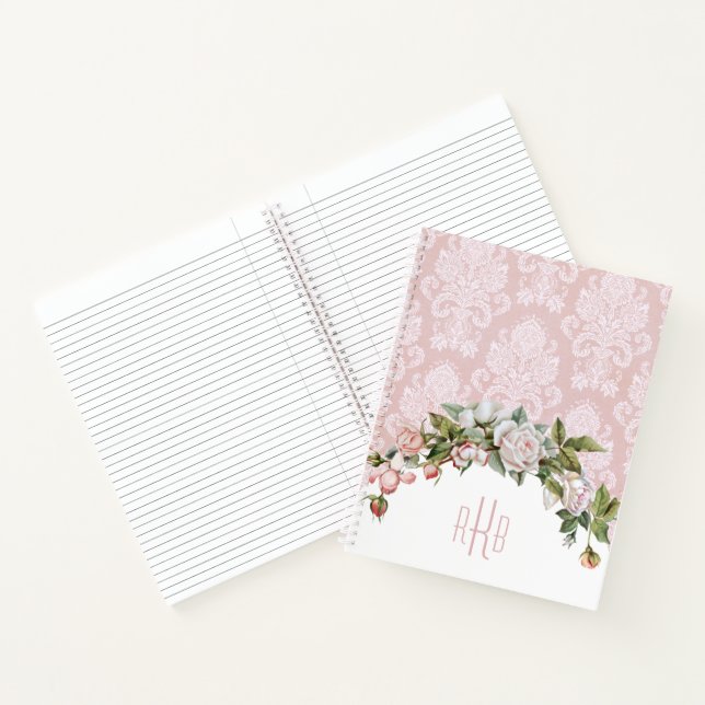 Cuaderno Rosas rosadas, Damasco de época y Monograma (Interior)