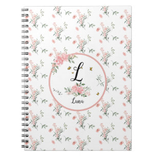 Cuaderno Rosas rosadas elegantes acuarela con mariposas