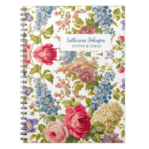 Cuaderno Rosas rosadas elegantes Hortensias azules Floral v