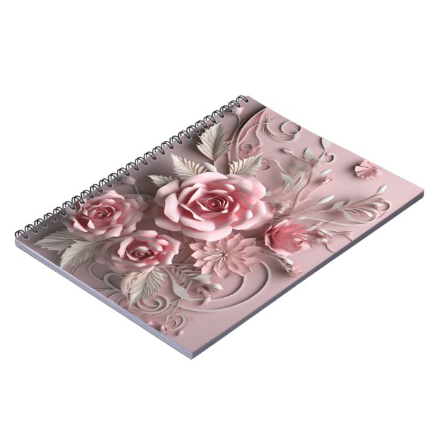 Cuaderno Rosas rosadas florales 3d (Lado Izquierdo)